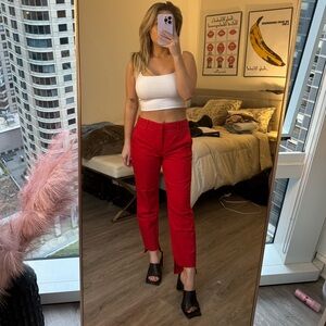 Zara Red Ankle Length Trousers Size 4